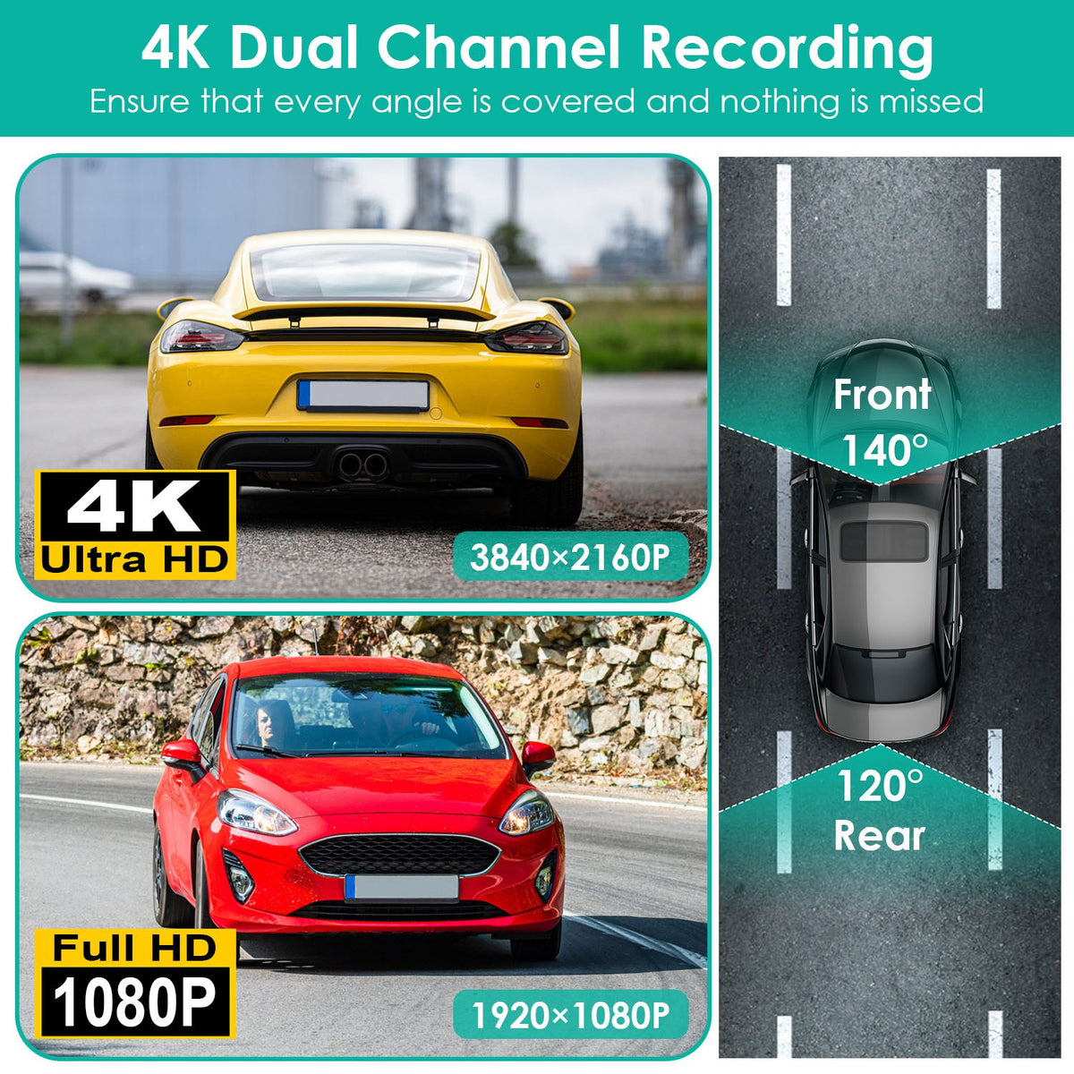 1Pc 4K 1080P Car Dash Cam 2.4GHz WiFi Car Camera Mini Driving Recorder With 140 Degree Wide Angle APP Control Night Vision G-sensor Loop Recording