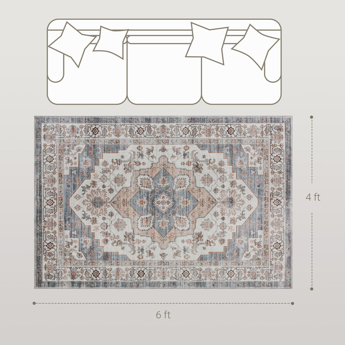 Vintage 4x6 Washable Area Rug – Non-Slip Carpet