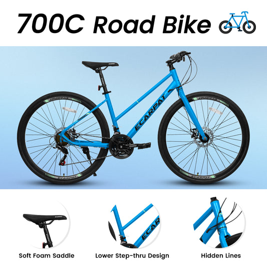 A28250 700Cx35 Road Bike With Aluminum Alloy Wheels, 21-Speed Gear System, Disc Brakes, Wide Tires Ideal For Urban Commuting And Student Transportation