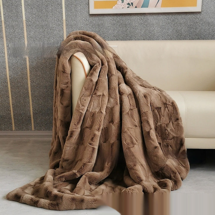 Soft Sofa With Mink Embossed Fur Blanket