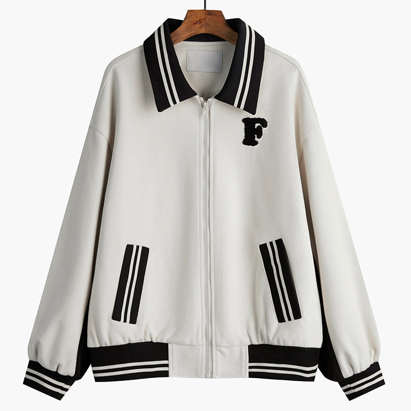 Woolen Coat Women Loose Short American Zipper Baseball Jacket