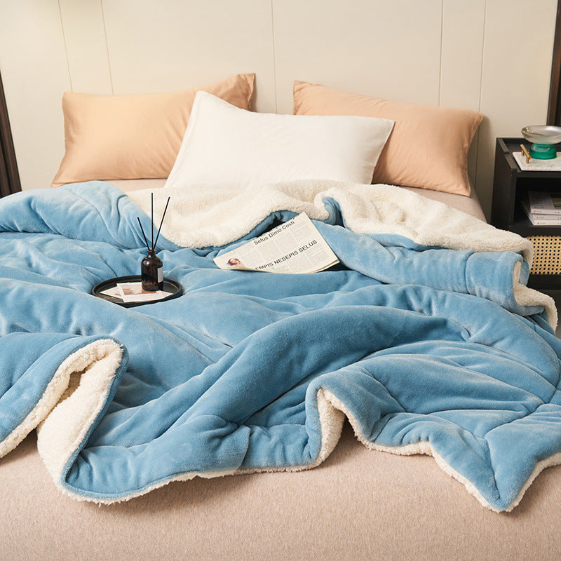 Double Layer Thick Lamb Fleece Blanket Solid Color Composite