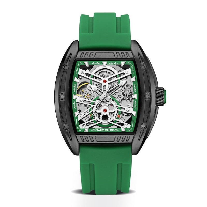 Men's Wine Barrel Type Mechanical Watch Silicone Tape