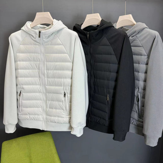 Men's Hooded Down Jacket Coat Patchwork Casual Minimalist And Ultra-Lightweight Style