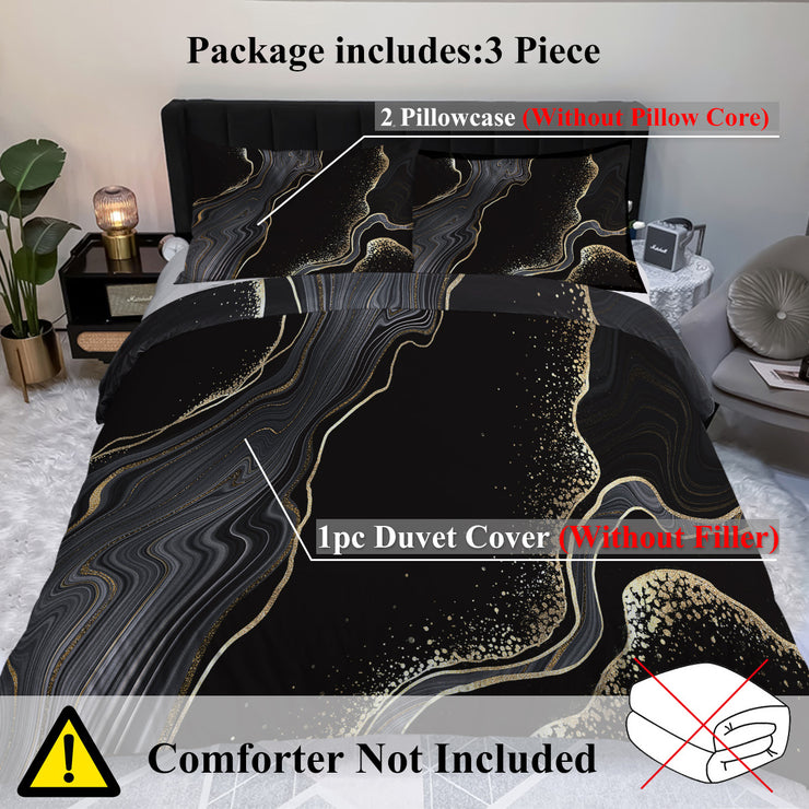 Black Gold Marble Duvet Cover Set – 3 Pcs