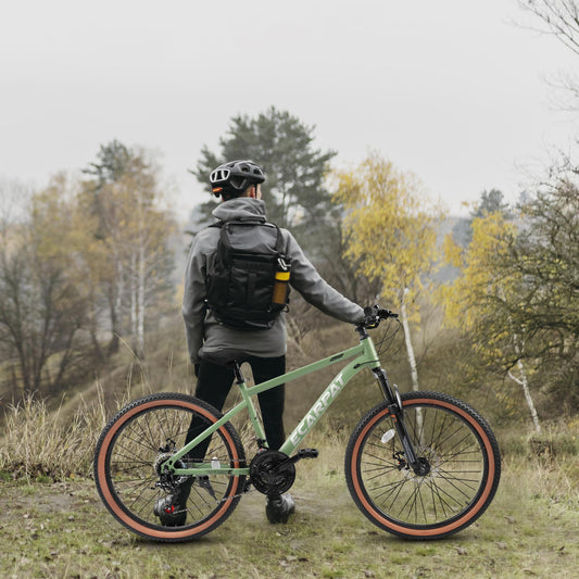 A24301 24 Inch Mountain Bike For Teenagers, High Carbon Steel Frame, Disc Brakes, Durable Design, Brown Edge Tires, Ideal For School Commuting