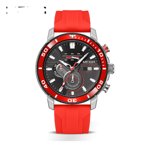 Megir Multifunctional Fashionable Chronograph Sports Silicone Strap Men's Watch