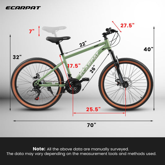 A27301 27.5 Inch Mountain Bike For Adults, Durable High Carbon Steel Frame, Disc Brakes, Stylish Brown Edge Tires, Ideal For Commuting And Outdoor Exploration