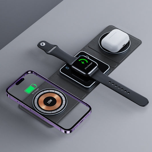 3-in-1 Magnetic Folding Wireless Charger for iPhone, iWatch & AirPods - 15W Fast Charge