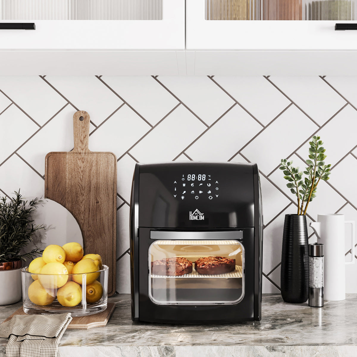 12L 8 In 1 Digital Air Fryer Oven With Roast, Bake, Dehydrate, 8 Preset Modes, Rapid Air Circulation, Timer, Inner Light, Memory Function, 1800W, Dish Wash Accessory, Black