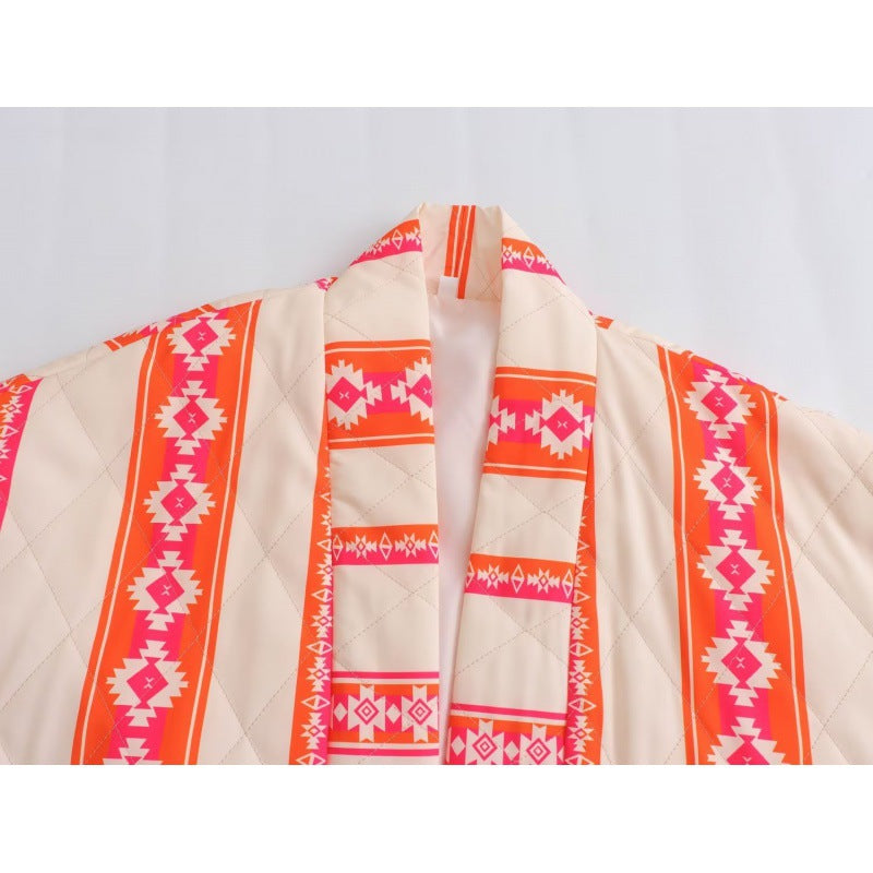 Printed Without Buckle Thin Pocket Cotton Coat Jacket Women