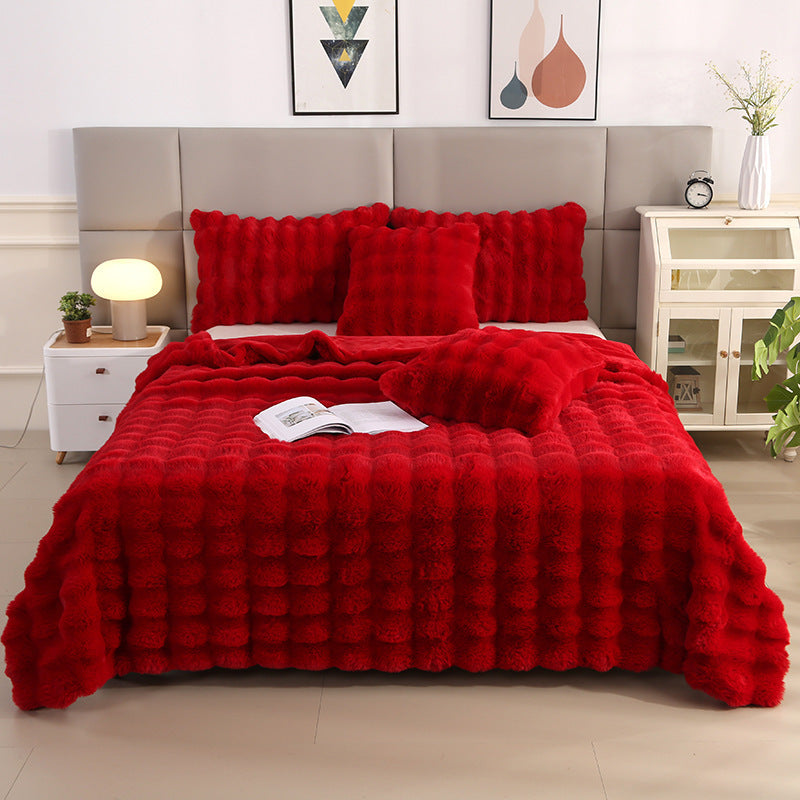 Large Bubble Rabbit Fur Thickened Double-layer Warm Blanket