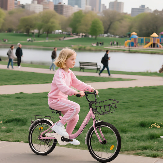 A20182 20 Inch Kids Bike For Boys & Girls, Children's Bicycle With Coaster Brake & V-Brake, 1-Speed, Chain Guard & Rear Rack, Lightweight Steel Frame Pink, Green, Purple, White