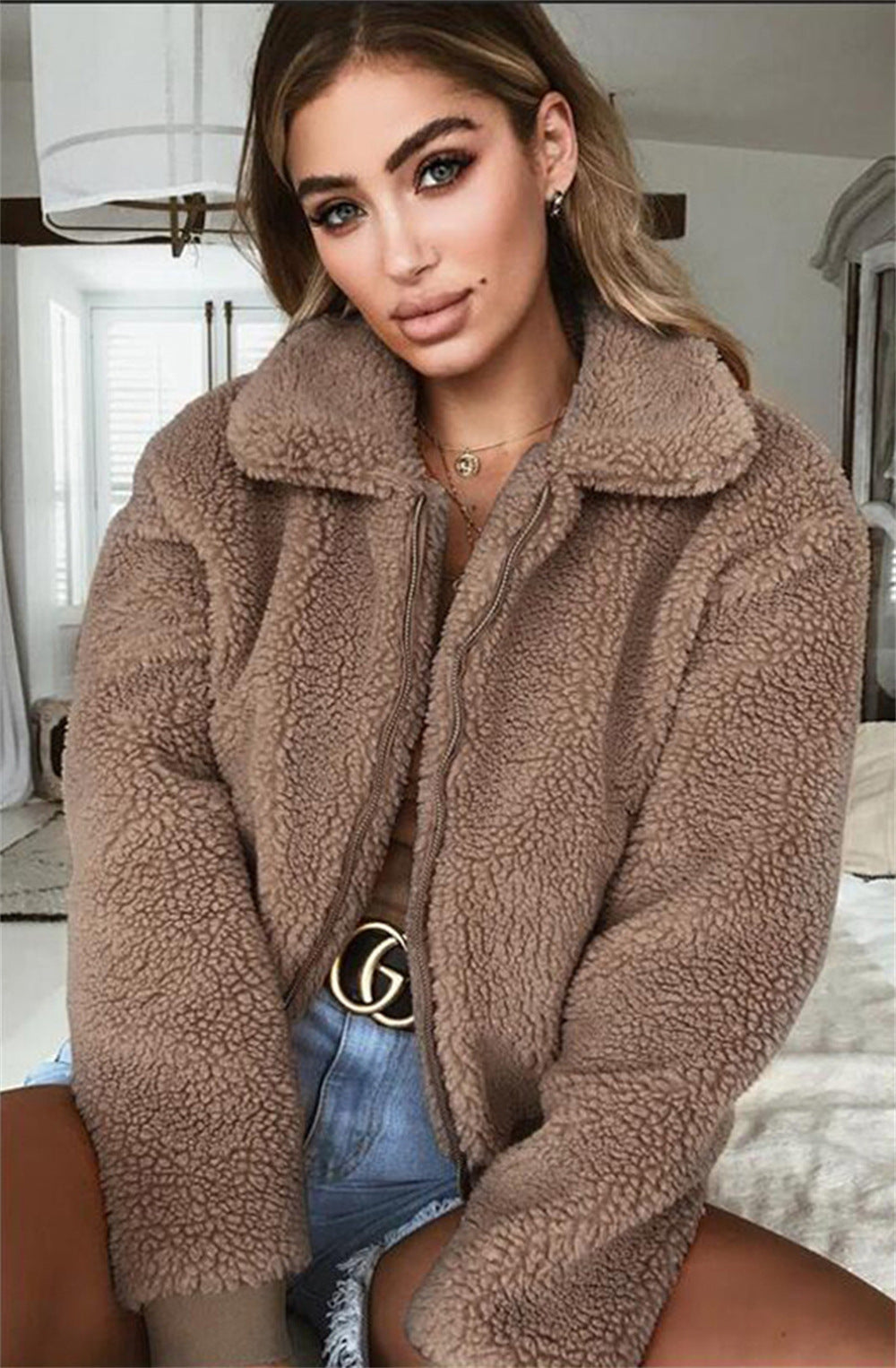 Winter Autumn Women Lapel Zipper Jacket Coat