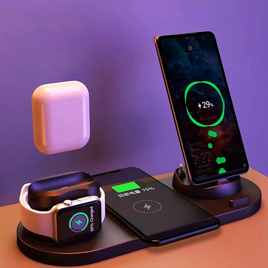6-in-1 Wireless Fast Charging Station for iPhone, Watch & Phone - 15W Dock